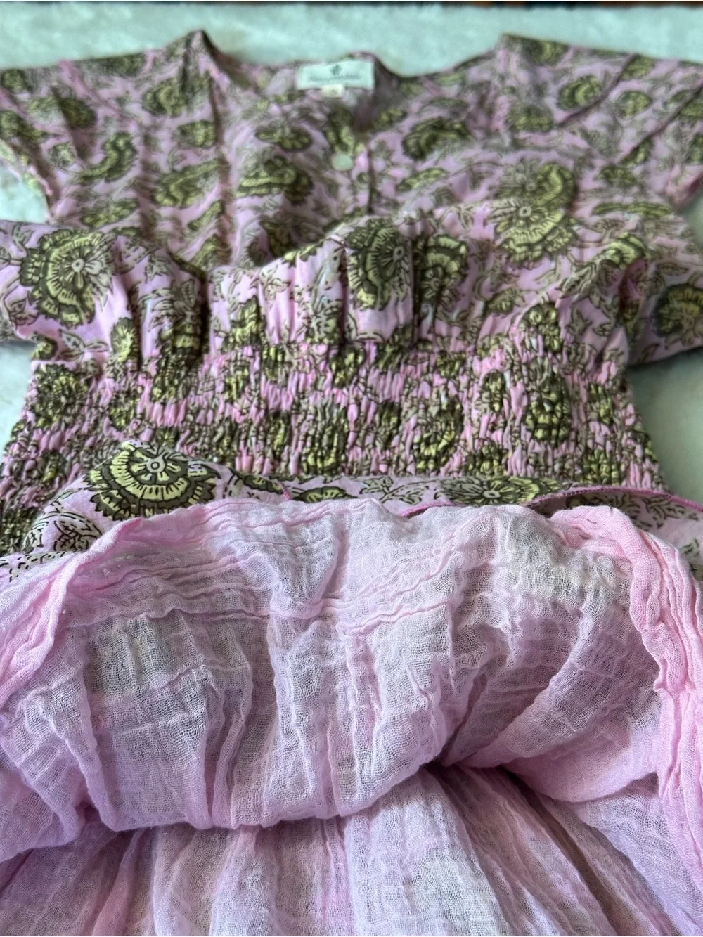 Perry Walker Collective Pink Floral Smocked Mini Dress 100% Cotton 3 Med - Picture 7 of 11